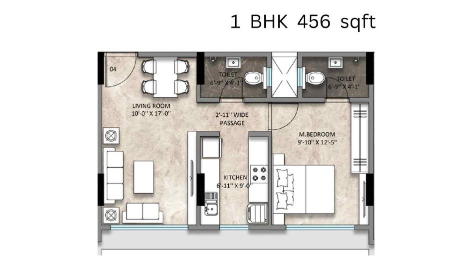 Sanghvi-Aria-Floor-Plan-1 BHK-456 Sqft